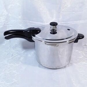 Stainless Steel Pressure Cooker with Black Handles